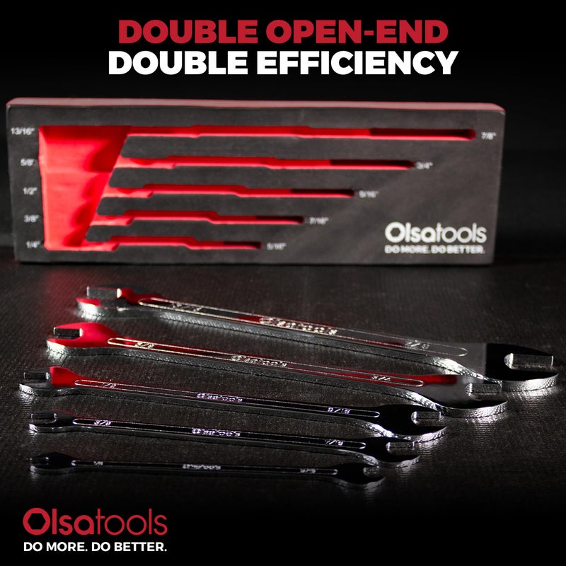 Olsa Tools 5-Piece SAE Slim Profile Wrench Set - Dual Open End Flat Spanner Kit - Thin Compact Wrenches for Mechanics - Durable Steel Tool Set - Part 1254 - Image 3